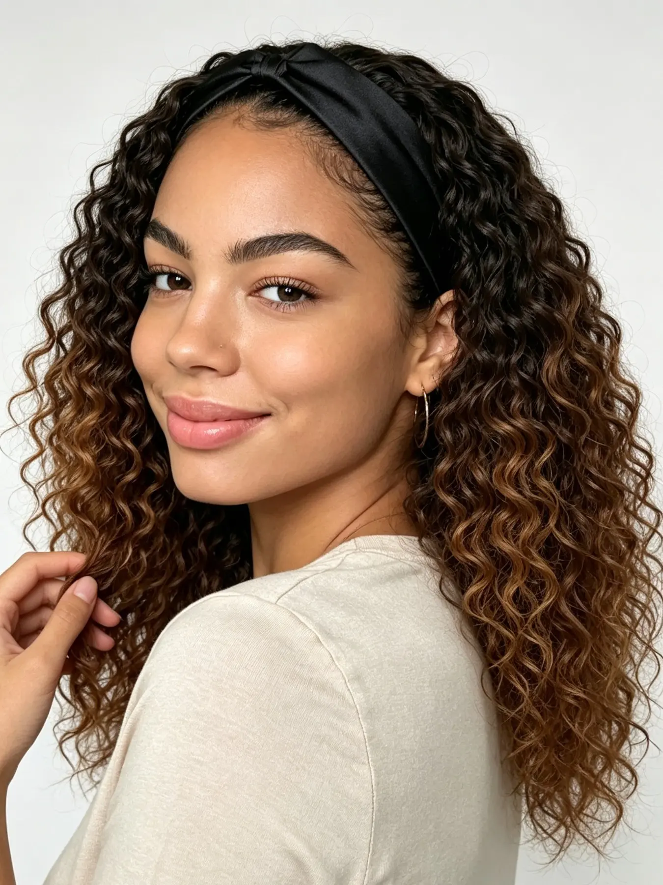 200% Density Ombre Headband Wig Synthetic Hair – 16 Inch T1B/30 Brown Highlight Jerry Kinky Curly, None Lace Front Glueless Full Cap, Voluminous Natural Look Wig for Women