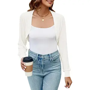 Women's Summer Cropped Cardigan Casual Long Sleeve Lightweight Knit Sweaters Open Front Bolero Shrugs for DressesGift.