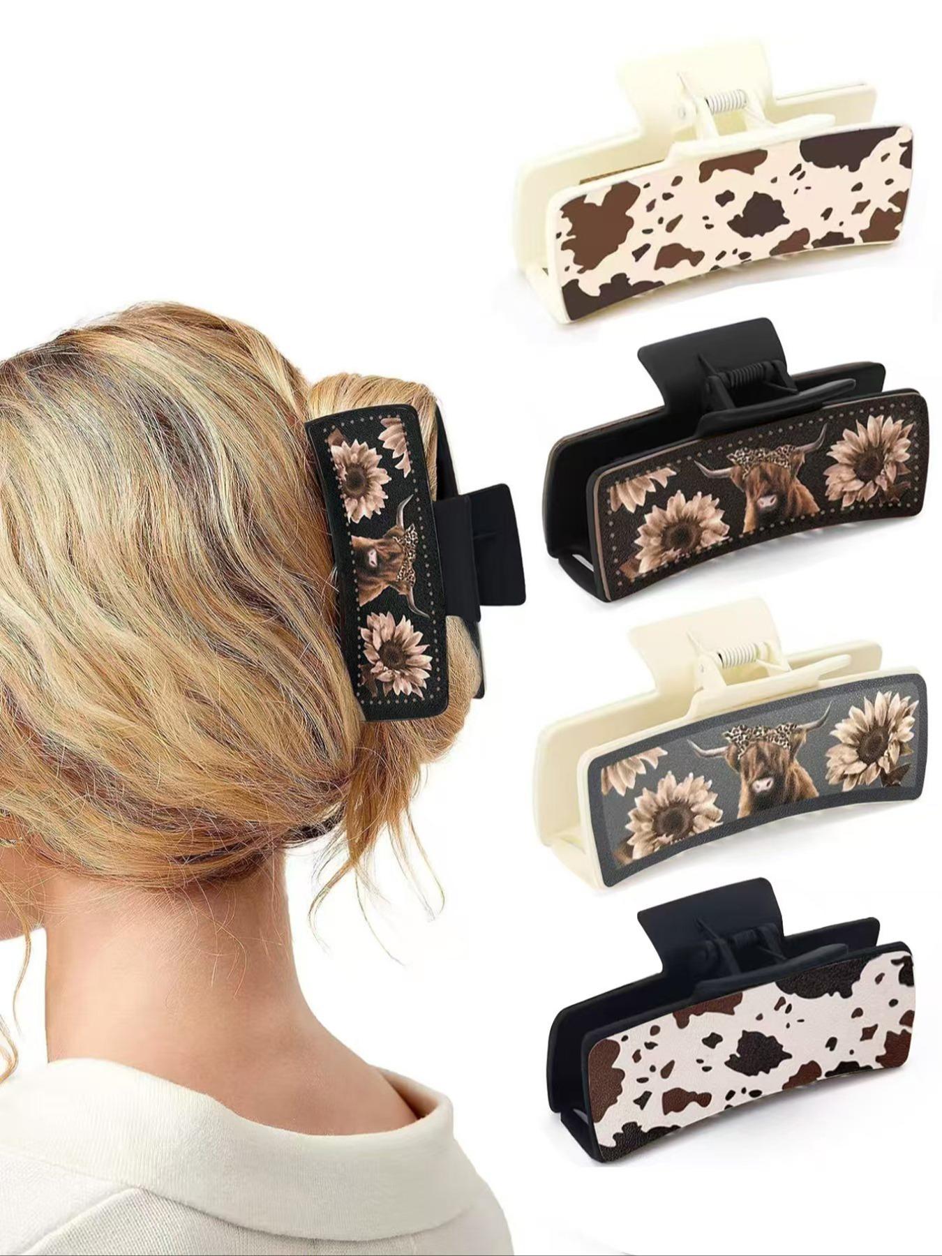 Western Cowboy Style Cute Animal Pattern Hair Claws, Fashionable Hair Accessories for Women & Girls, Casual Versatile Hair Accessories for Daily Wear, Hair Clip Set