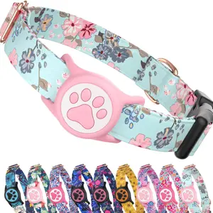 Airtag Dog Collar with Waterproof Airtag Holder, QR Code ID Buckle Dog Collar, Soft Cotton Comfortable Stylish Cute Pattern Pet Collar for Small Medium Large Dogs