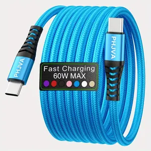 PHJVA 60W Max USB-C to USB-C Fast Charging Data Cable | Compatible with for samsung S25 S23 S22 S21, Xiaomi Redmi, Huawei, OPPO Android Phones, for iphone 15/16 Pro/Plus/Pro Max, MacBook, iPad