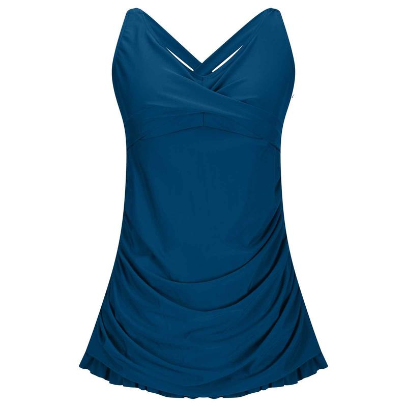 Women's Retro One-Piece Swim Dress - Twist Front Halter Open Back Tummy Control Bathing Suit for Beach & Sport Swimming Clothing Beach Open Back Halter Tankiniswimwear Tankinisuit, Bathing Suit Stylish Beachwear