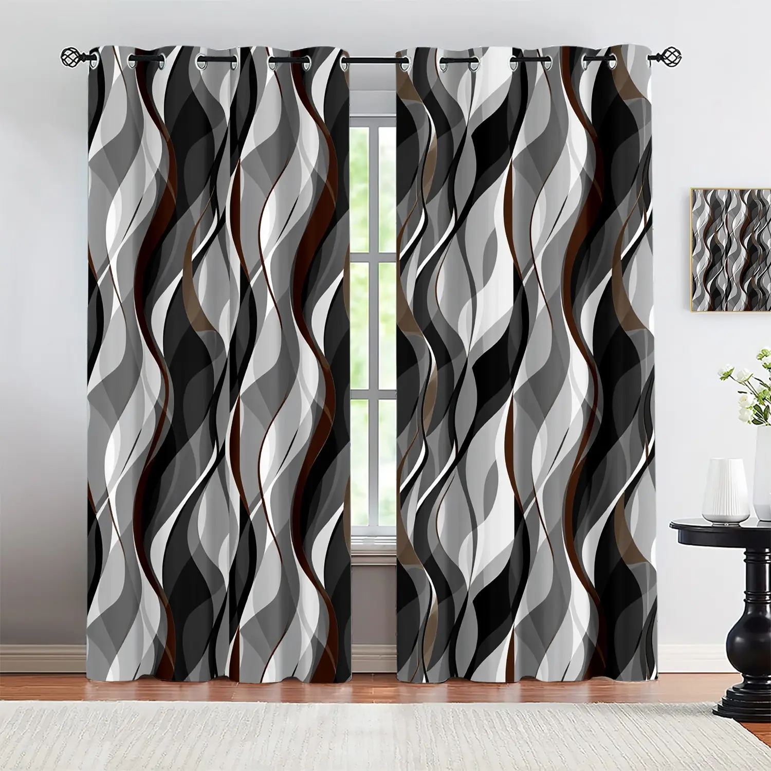 and Semi-Sheer Curtains, Modern Striped Decor, Filter Eyelet, Grommet Curtains, Suitable for Living Room, Bedroom, 2-Piece Set, Multiple Colors Available, Window Curtains