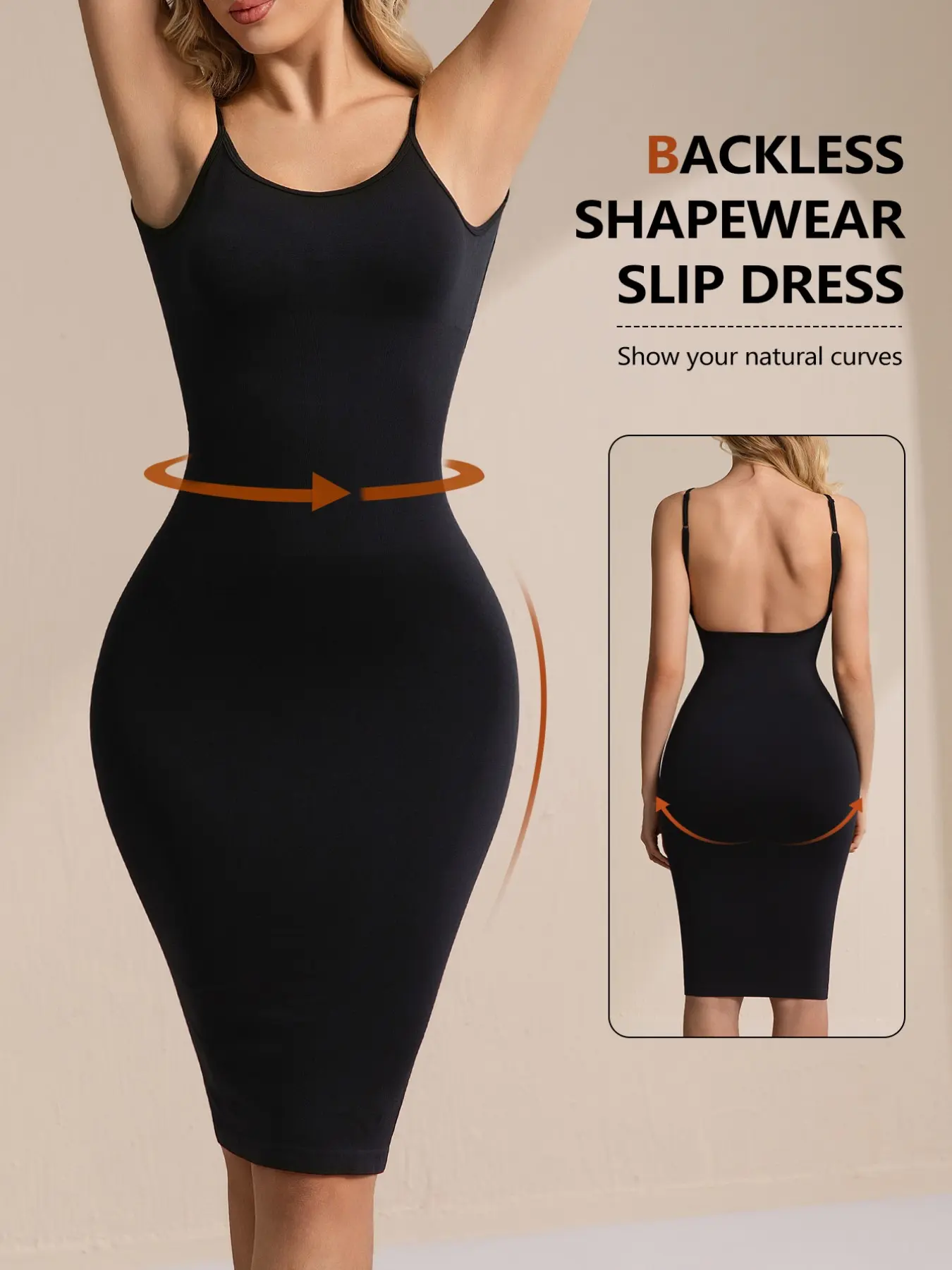 Women's Sexy Elegant Backless Shapewear Fit Dress, Adjustable Straps, Tummy Control, Butt Lifting, Perfect for Parties, Casual and Daily Wear