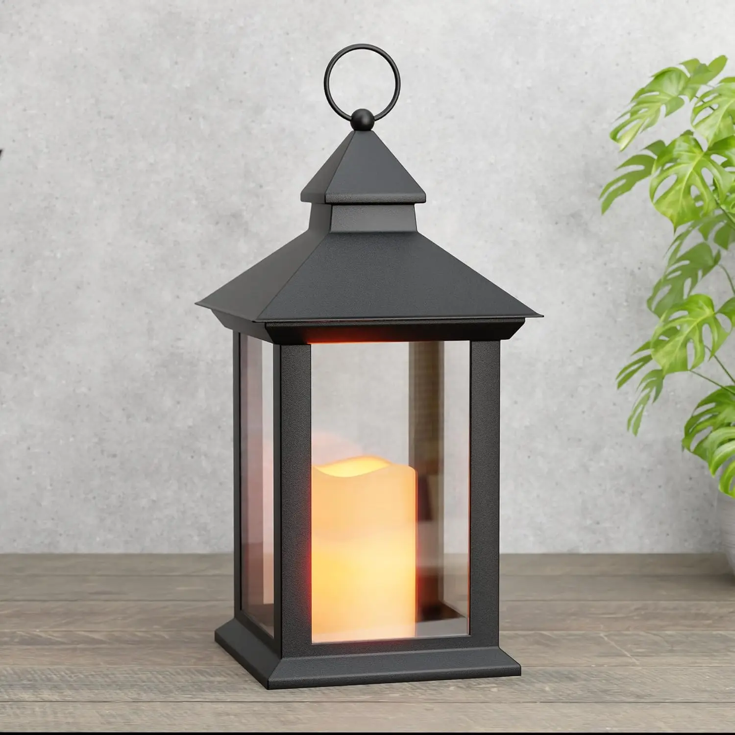 14" Lanterns Decorative Indoor, Black Lantern Decor with Timer Flameless Candle,   Outdoor Lanterns,   Lantern for Patio, Porch, Entryway, Centerpieces