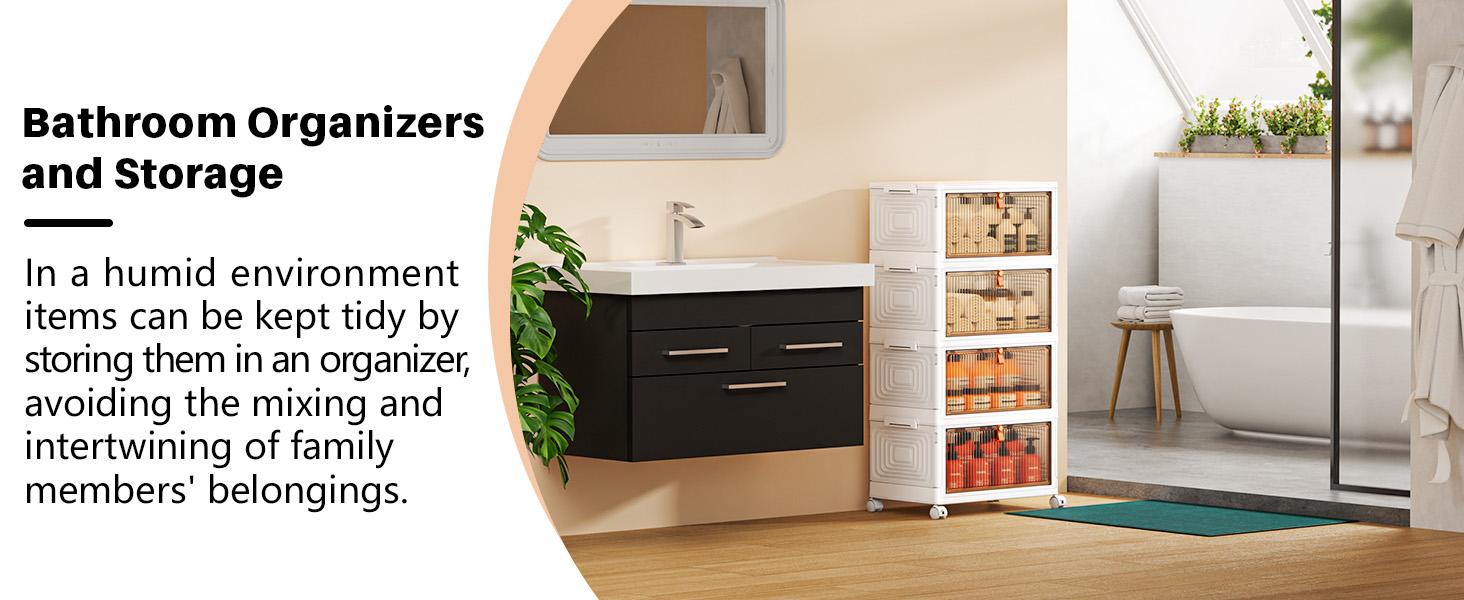 4 Tier Plastic Storage Bins with Lid 24QT, Stackable Storage Containers with Wheels, Folding Storage Boxes, Collapsible Storage Bins, Closet Organizers and Storage for Living Room,Office,Dorm