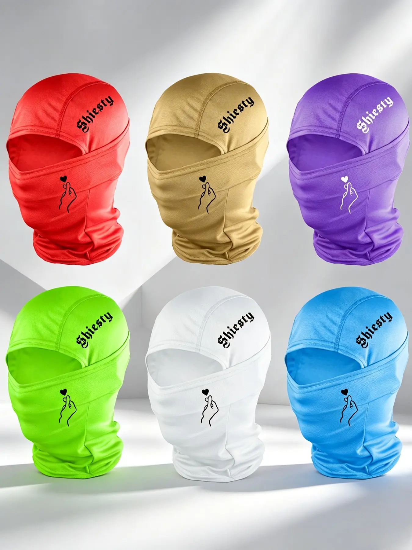 6pcs Unisex Letter and Heart Printing Balaclava Face Mask Neck Gaiter Headwear Breathable Ski Mask for Men Women Outdoor Sports Hiking Fishing Commuting Suitable for Daily Wear