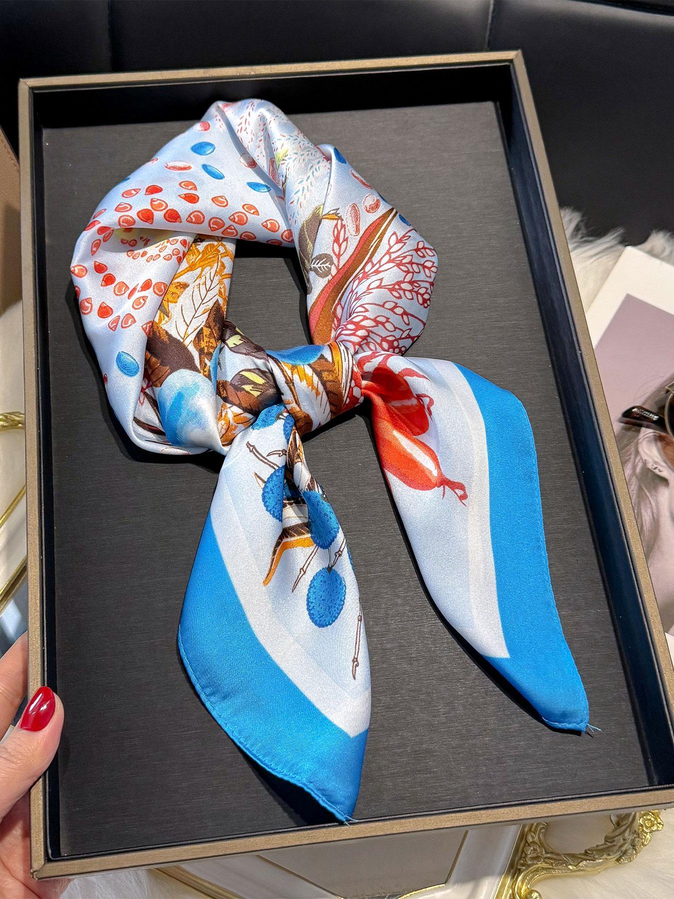 Women's Floral Print Square Scarf, Boho Style Scarf, Fashionable Soft Lightweight Bandana for Women, Casual Versatile Scarf for Daily Wear, Fashion Accessories for Women & Girls