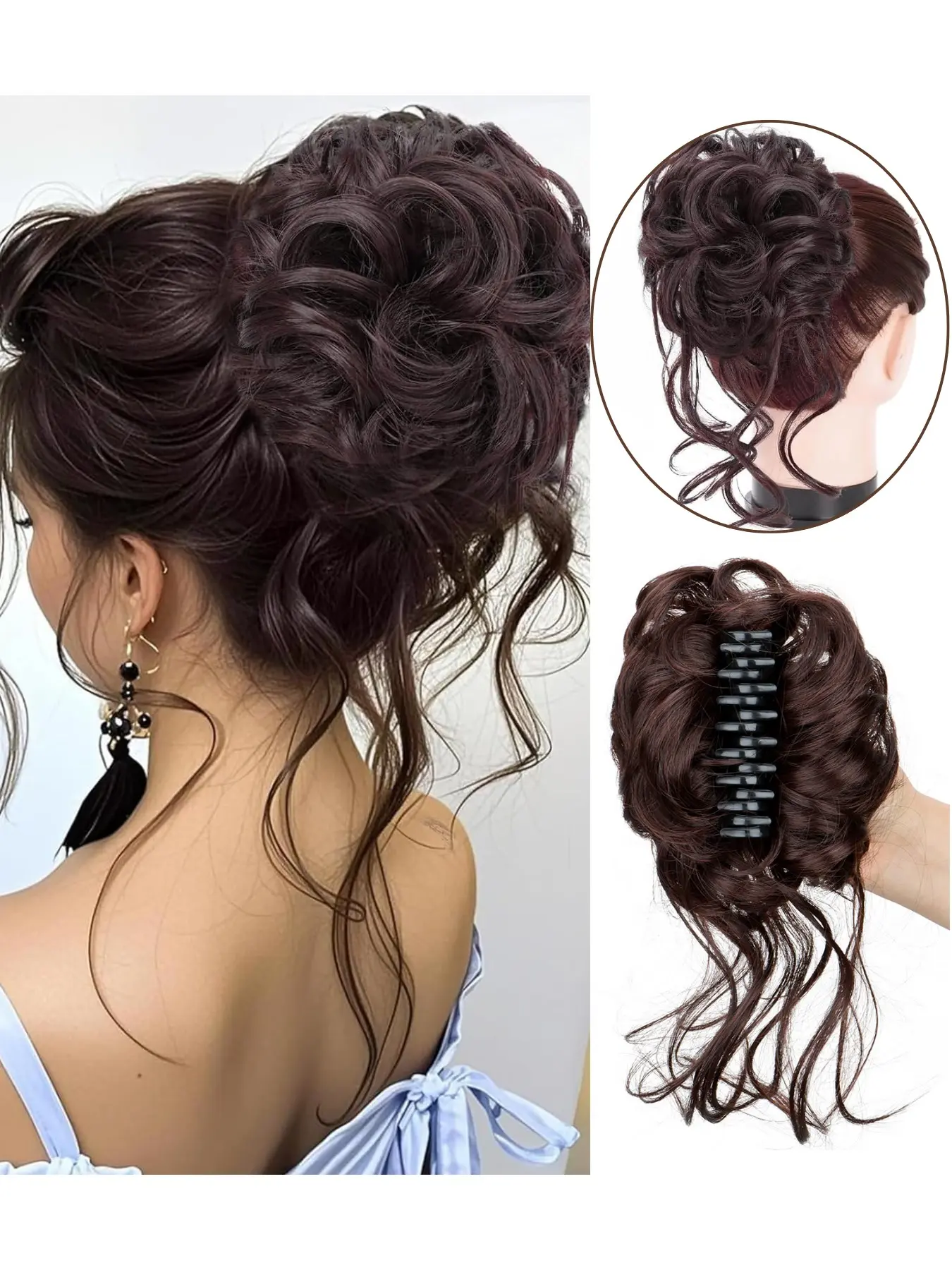 Short Bobtail Curl Hair Clipper, Lazy Style Flower Bud Bun Head, Natural Fluffy Soft Fluffy Texture Long Beard Hair Pack, Suitable for Women and Girls