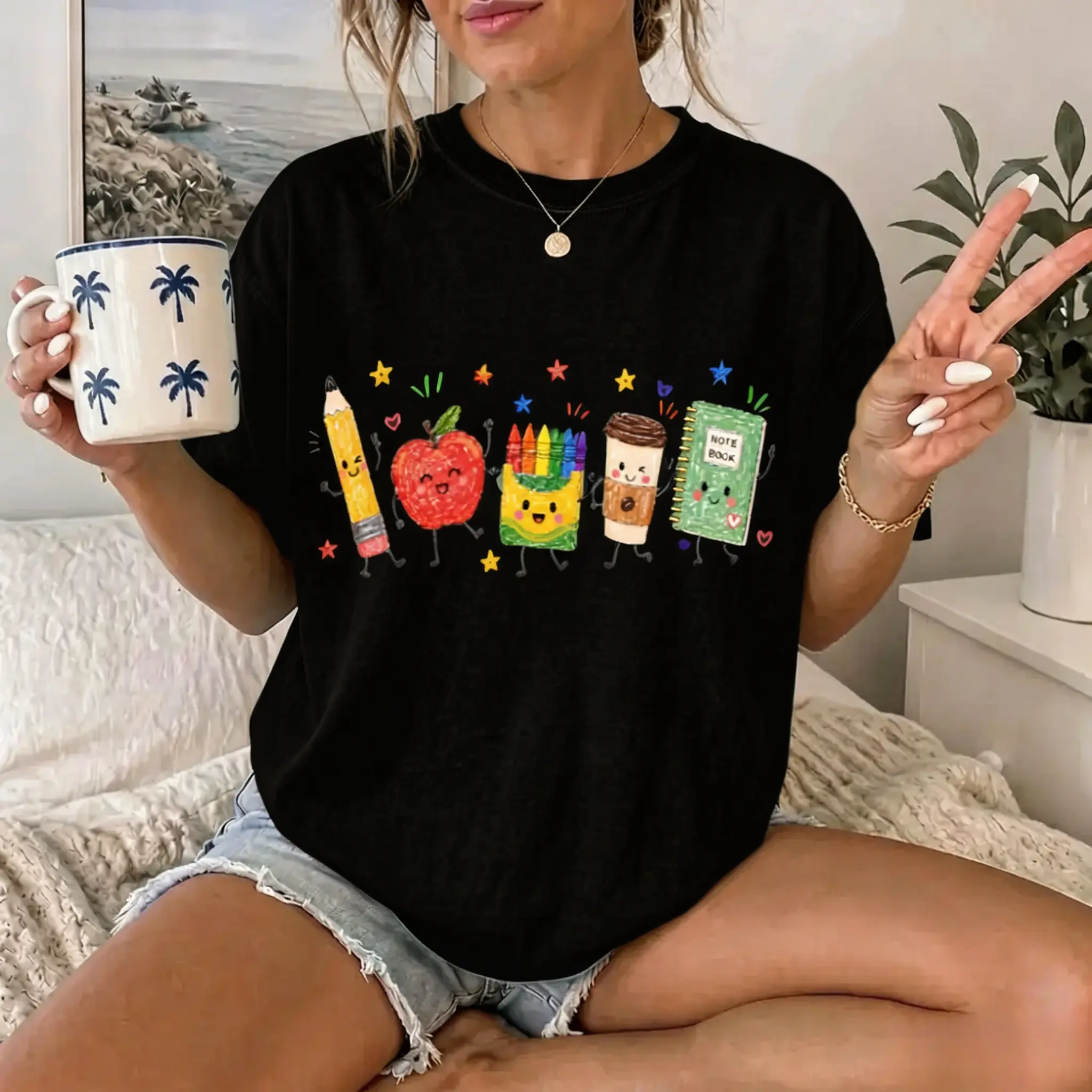 Back to School T-Shirt, Cute School Supplies Graphic Tee, Teacher Apple Pencil Notebook Shirt, Classroom Aesthetic Gift,buy funny t shirts online,shirts women
