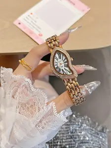 Women's Elegant Quartz Watch, Dial, Mineral Glass, Buckle Closure, Oval Analog Face, Metal Case, All Seasons Wear, Elegant Wristwatch