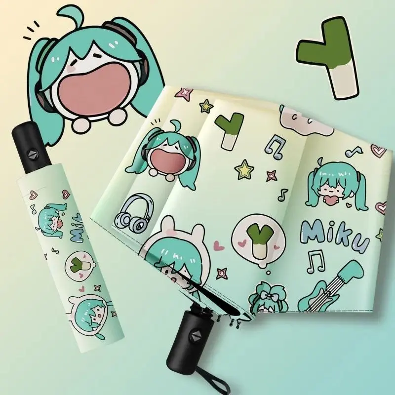 Hatsune Miku Anime Rain or Shine Umbrella Automatic Folding Cartoon Cute UV Sun Protection Sun Umbrella Novelty & Gag Toys