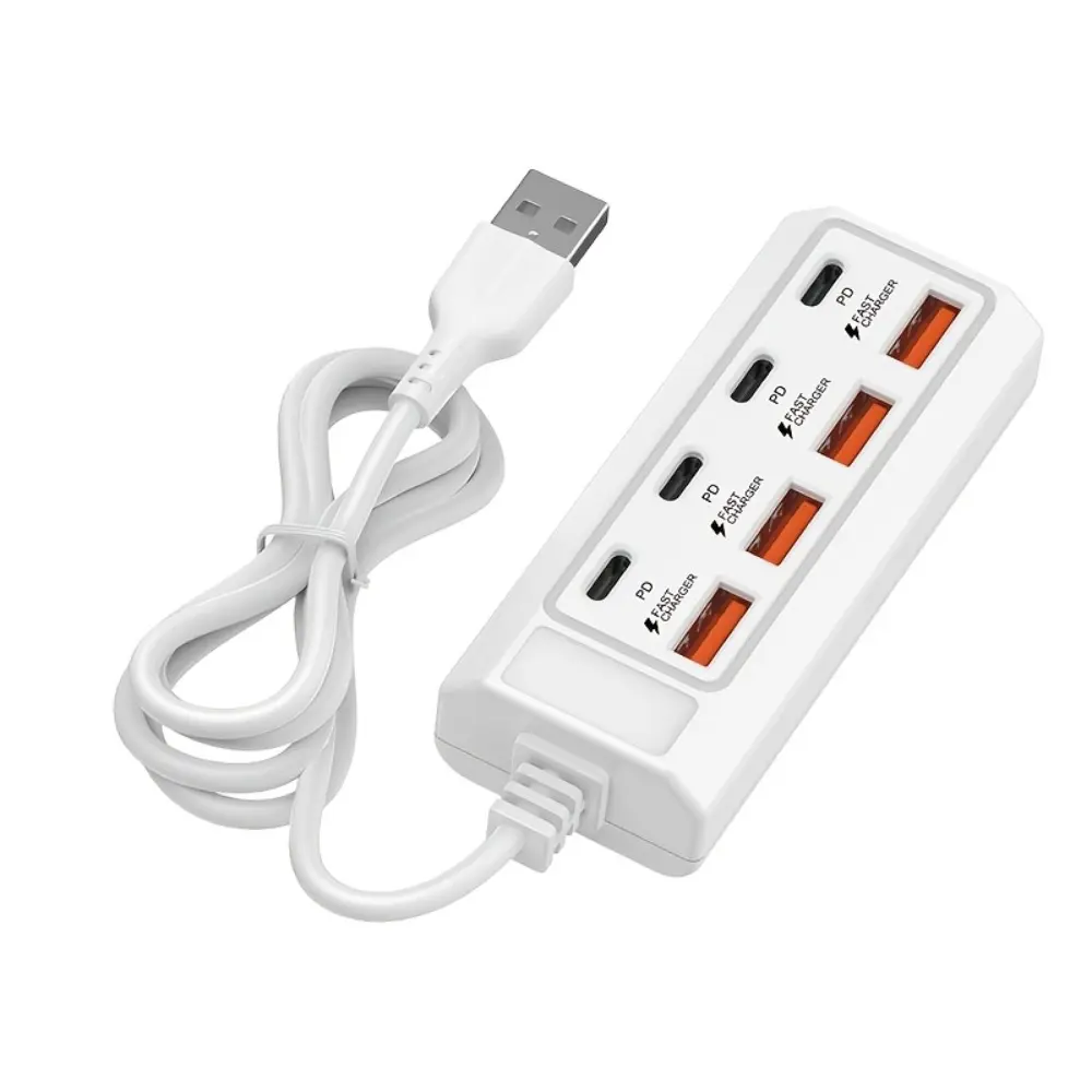 Newly upgraded 25W8-port USB-C docking station 4USB + 4Type-C multi-function adapter, supports PD, can charge multiple devices with 8 ports at the same time, and charge mobile phones and tablets at the same time. Universal charging
