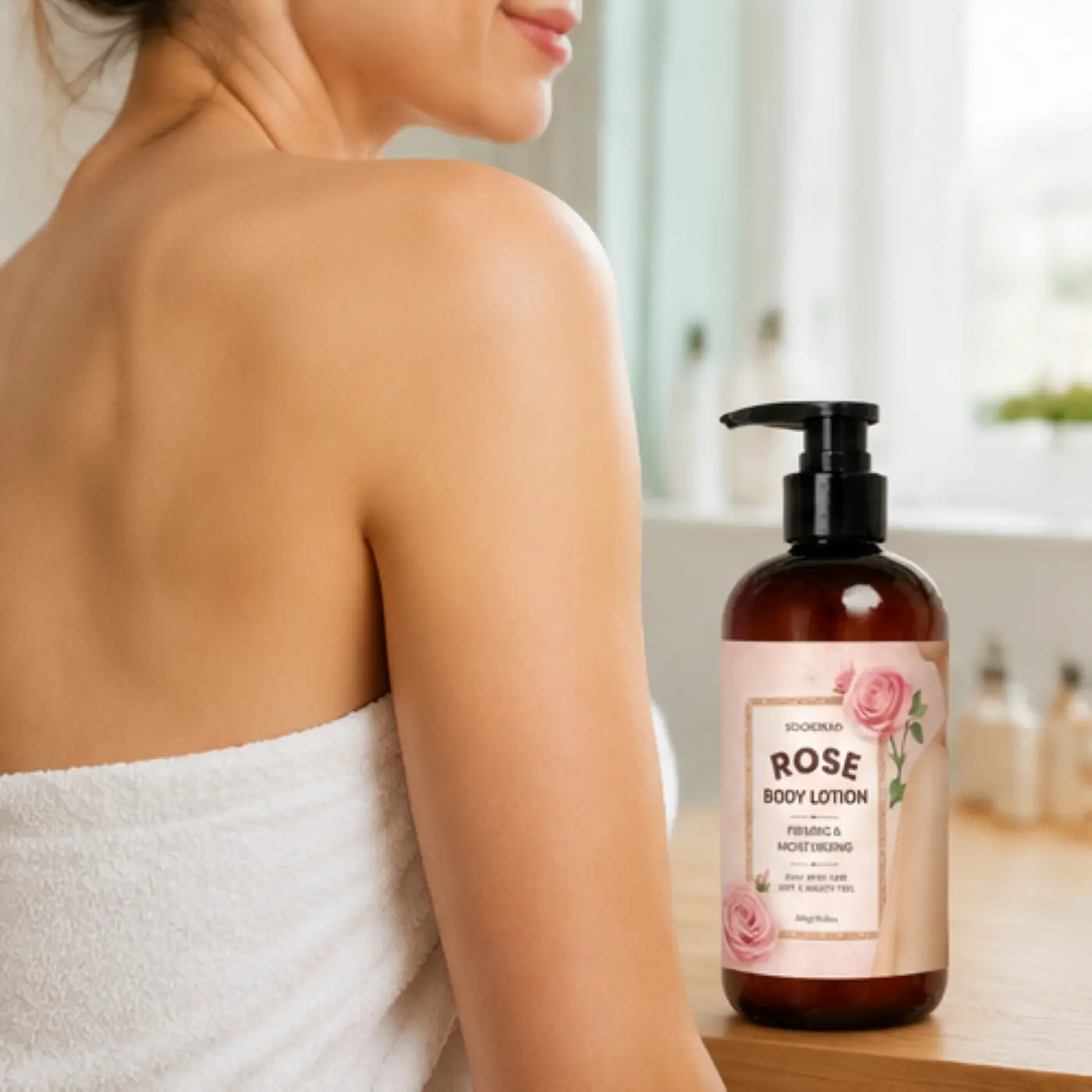rose body lotion, rose extract, firming, moisturizing, for body, daily body care, soft, smooth, 300g/10.58oz