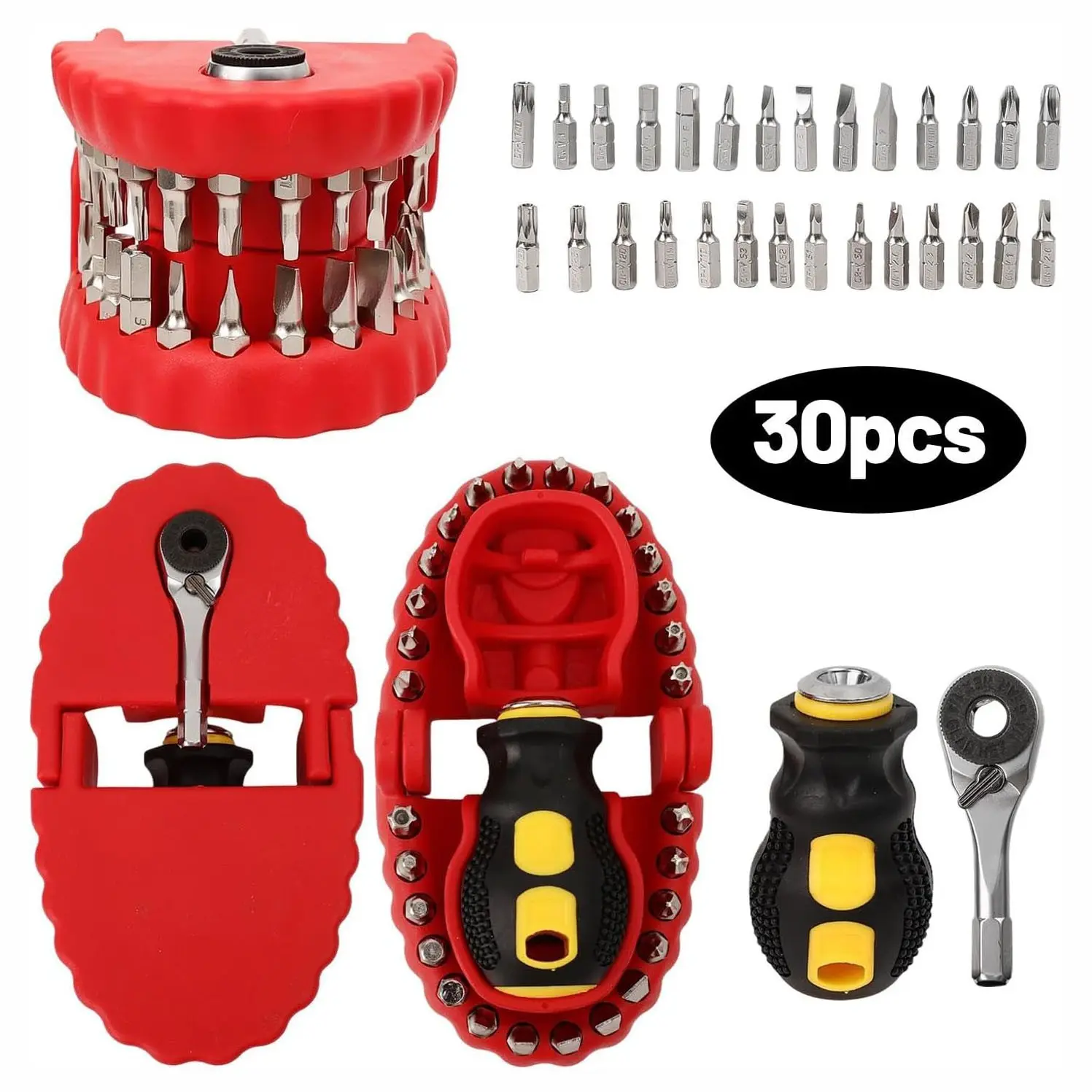 Funny Denture Screwdriver Set with 28 Bits, Creative Desk Gadget Magnetic Ratchet Screwdriver, Cool Birthday Gag Gift for Men Dad Boyfriend DIY Enthusiast, Ratcheting Screwdriver