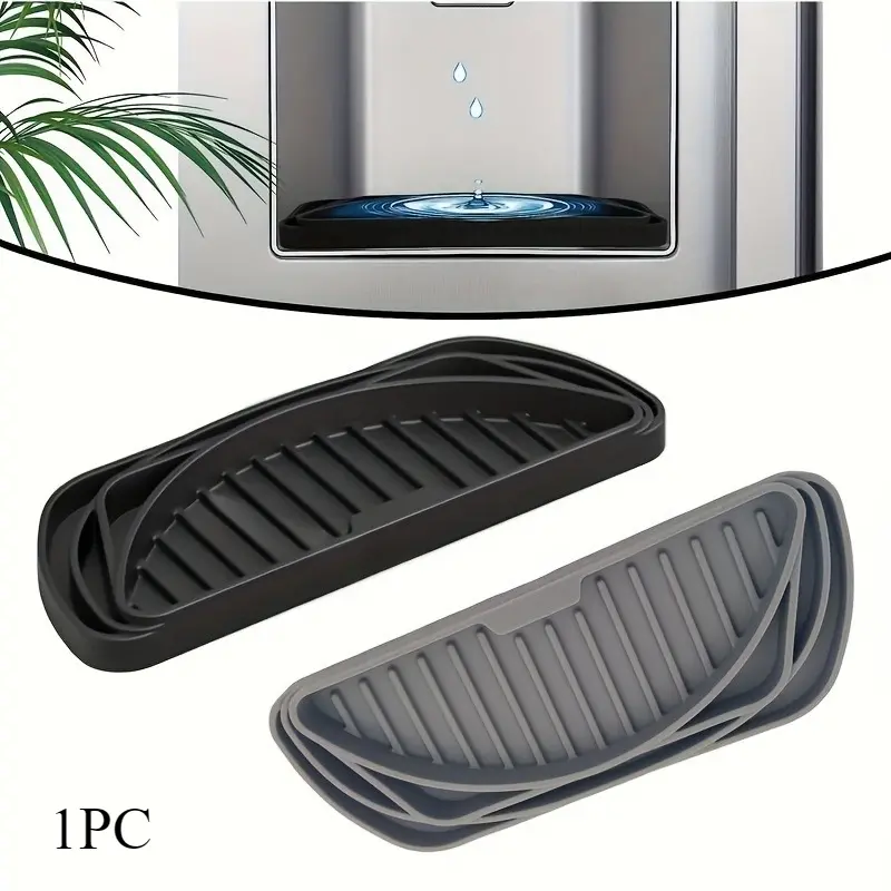 1 Silicone Refrigerator Spill-Proof Tray – Water Dispenser Drip Tray & Ice Guard with Raised Edges; Efficient Drainage, Spill-Proof Design, Easy to Clean – Grey/Black; Durable Silicone, Non-Slip Base, Essential for Home Kitchens
