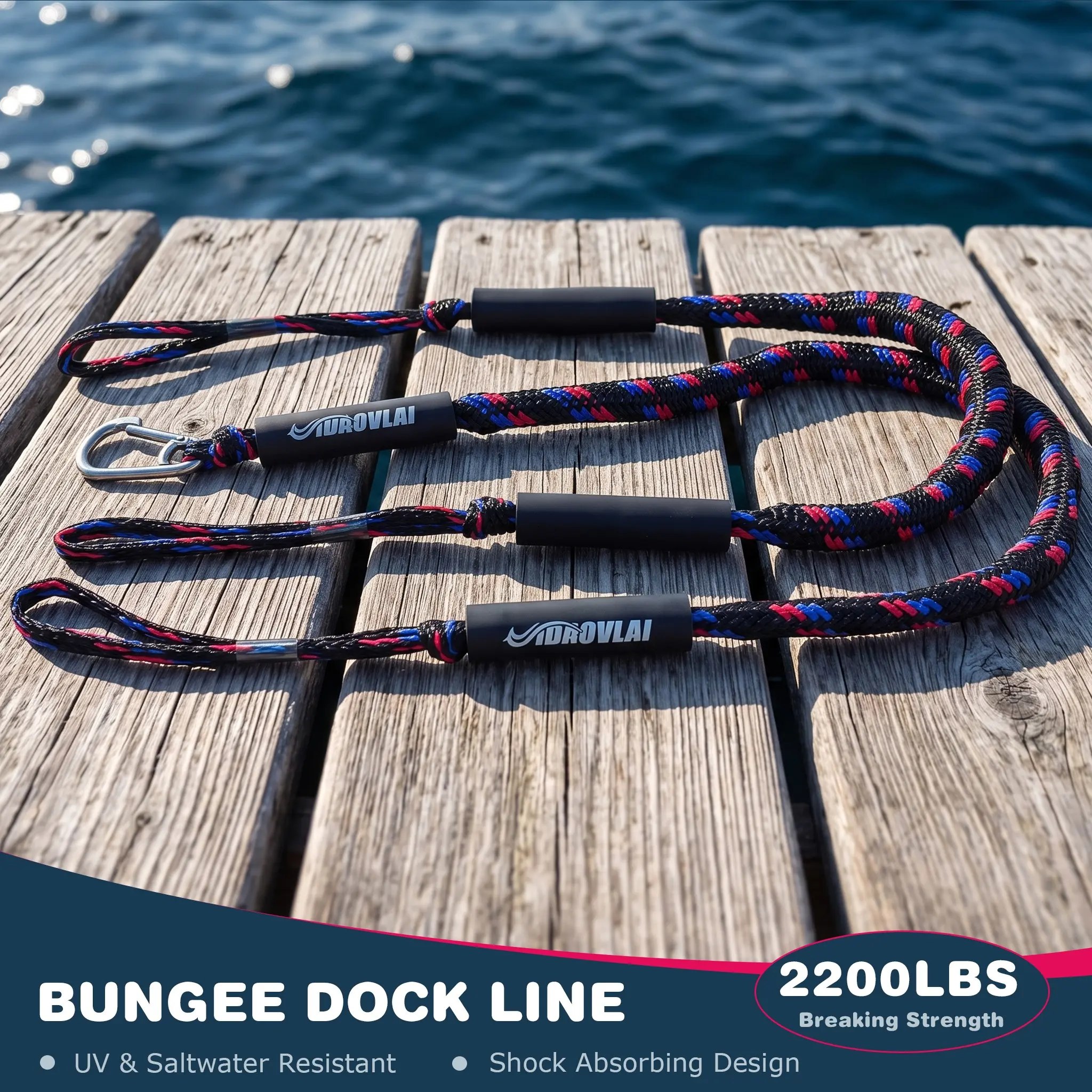 2 or 4 Pack IDAOVLAI Heavy Duty Bungee Dock Line, 4ft Stretches to 5.5ft 2200lbs Shock Absorbing Mooring Rope with Stainless Hook, Perfect for Jet Ski Fishing Boat Pontoon Small Vessels