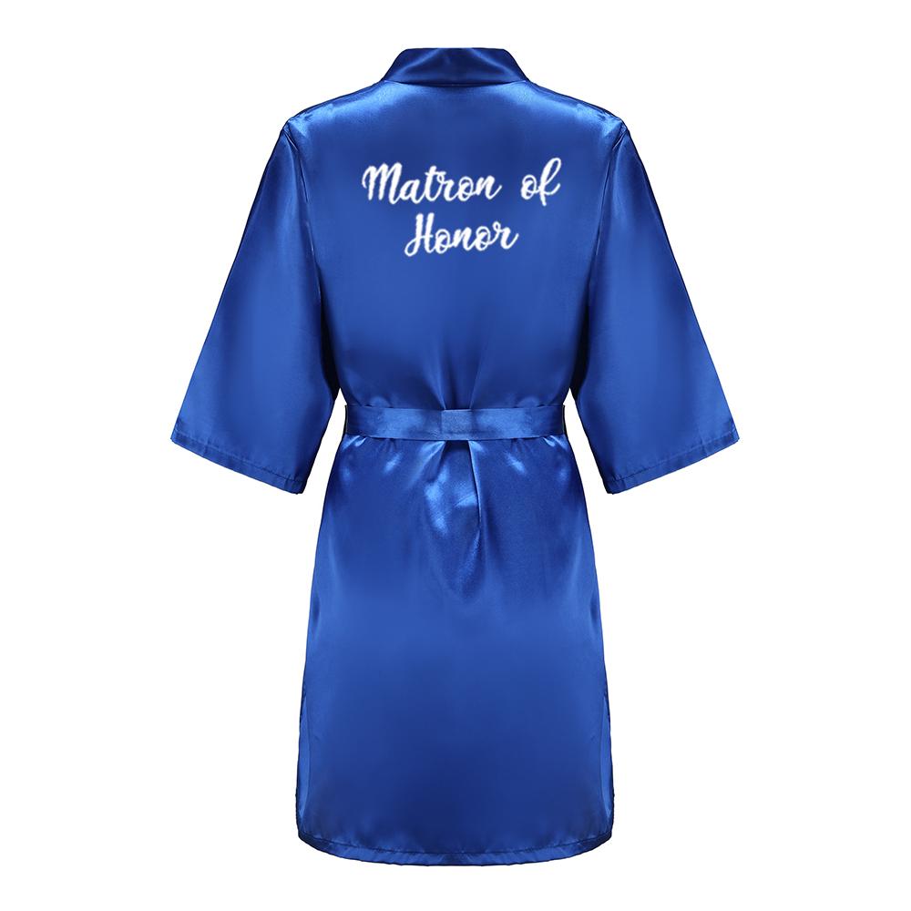 Wedding Party Team Bride Robe With White Letters Kimono Satin Pajamas Bridesmaid Royal Blue Bathrobe