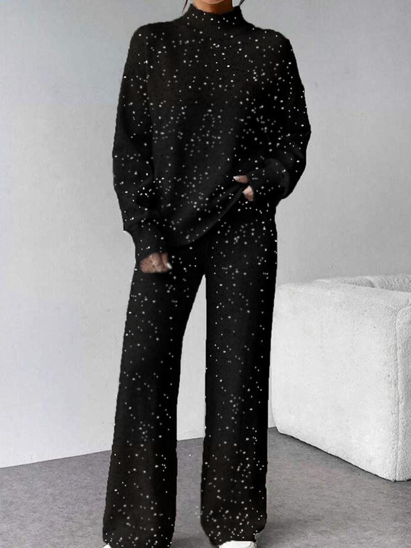 Women's Plain Drop Shoulder Sweater & Wide Leg Pants Two-Piece Set, Casual Fashion Cozy Baggy Knitwear Set for Daily Outdoor Wear, Women Knitwear for Fall & Winter