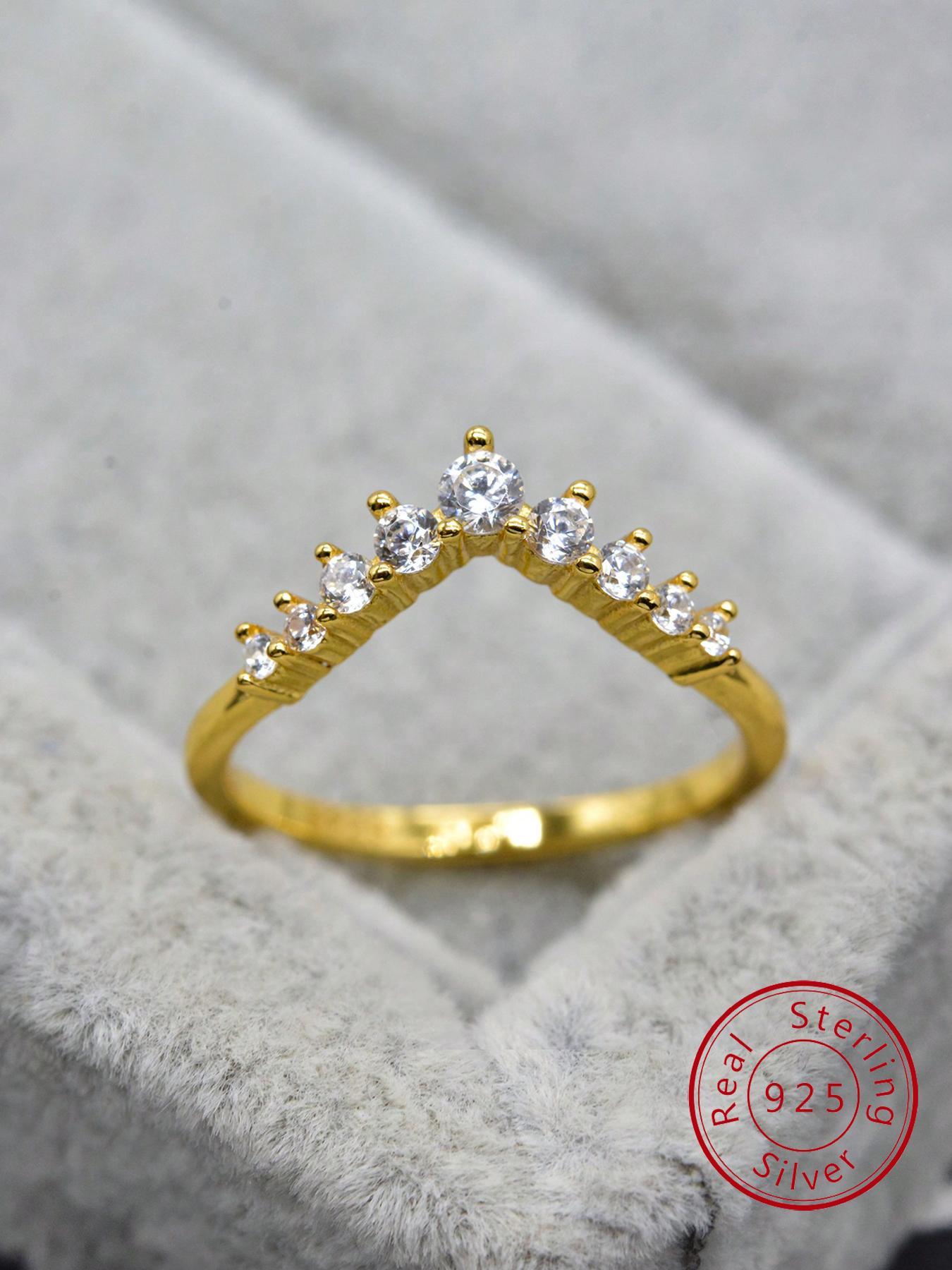 S925 Sterling Silver Crown Design Artificial Zircon Decor Bridal Engagement Ring, Luxury for Women, Trendy All-match & Exquisite Jewelry for Birthday Gift