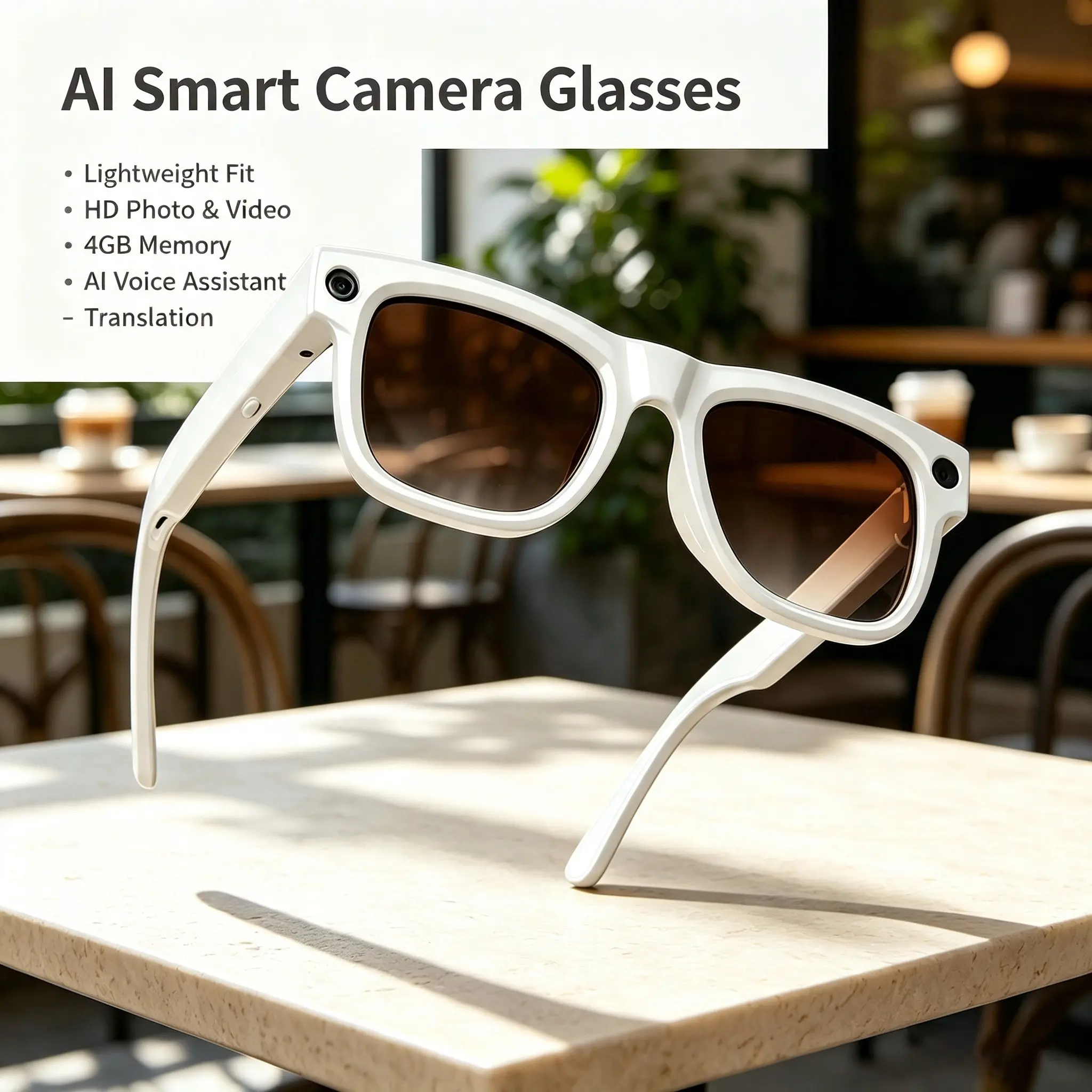 Intelligent AI glasses, 8-megapixel high-definition video recording, real-time translation, voice assistant, wireless music calling, voice wake-up, multi-functional voice controlled glasses for both men and women, gift selection for outdoor sports and tra