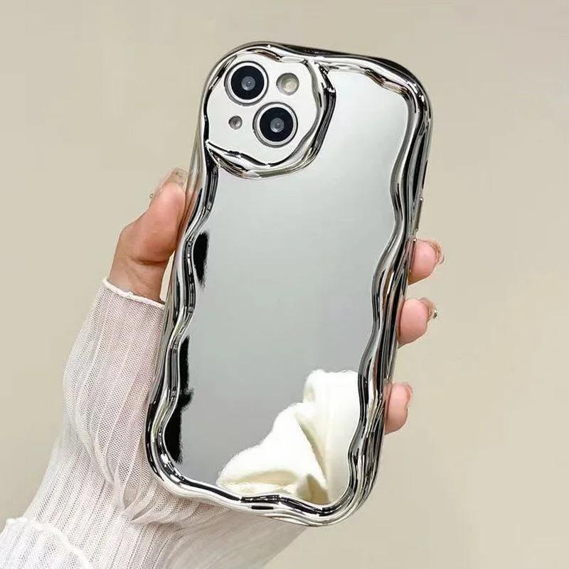 luxury plating makeup mirror case for iPhone 17Air 17 16 15 14 13 Pro Max 13 Pro 12 11 X Xs Max iPhone 15 / 15 Plus / 15 Pro / 15 Pro Max  electroplating silver soft shockproof phone cover