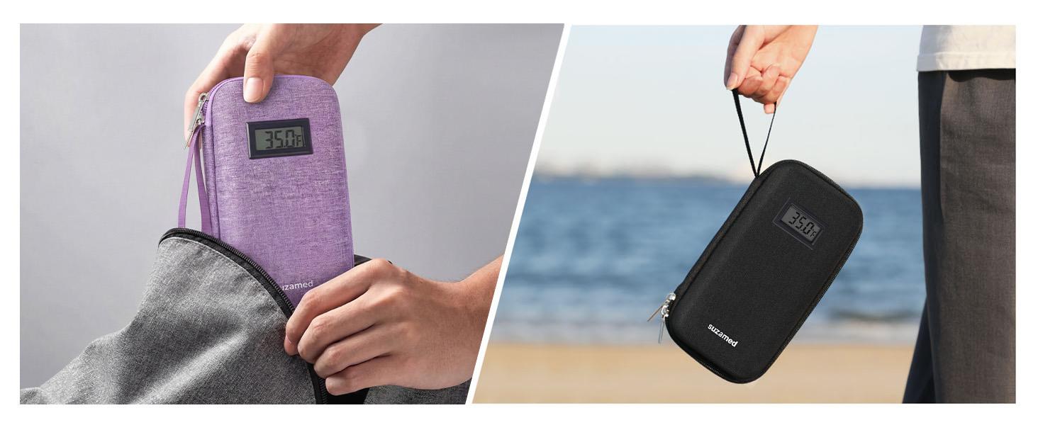 Insulin Cooler Travel Case,EVA Insulation Travel Medicine Kit with Temperature Display for Diabetes Care,Insulin Pen and Other Diabetic Supplies (Green-Temp)