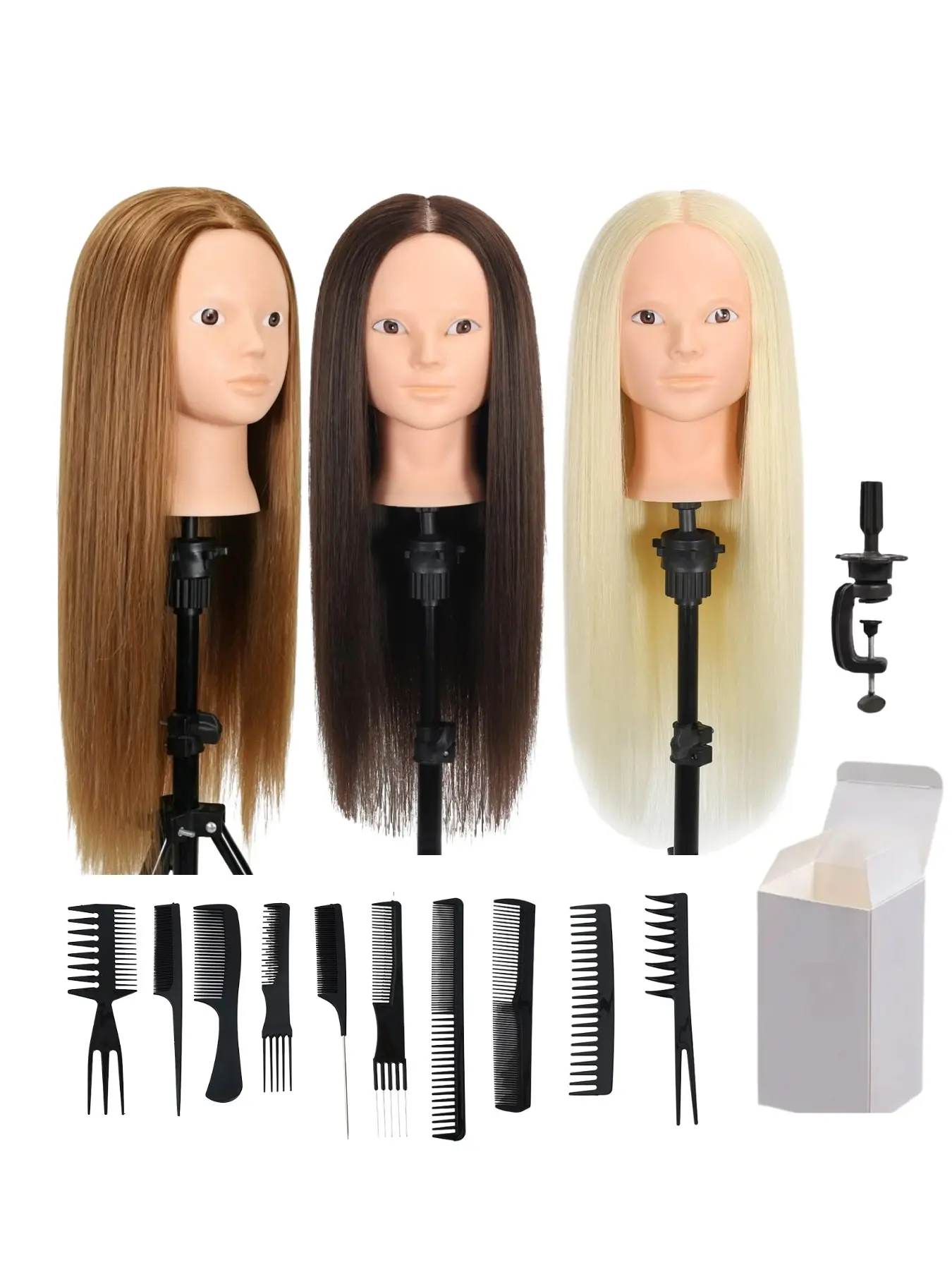 80% Human Hair High Density Manikin Head No Makeup Training Mannequin Head For Cosmetology Learners Practice Hair Cutting Braiding And Makeup Complete With Stand And Multiple Styling Combs