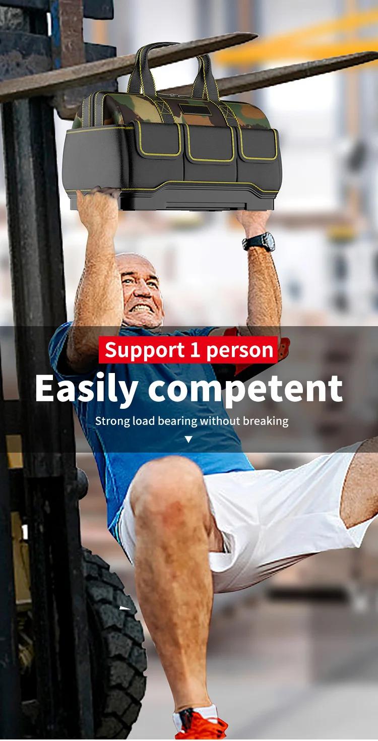 Multi-Pocket Durable Oxford Cloth Tool Case 1680D Double-Layer Reinforced PP Bottom 19in x 25in x 23inOUDISI 19inch Professional Electrician Tool Bag Reflective Waterproof