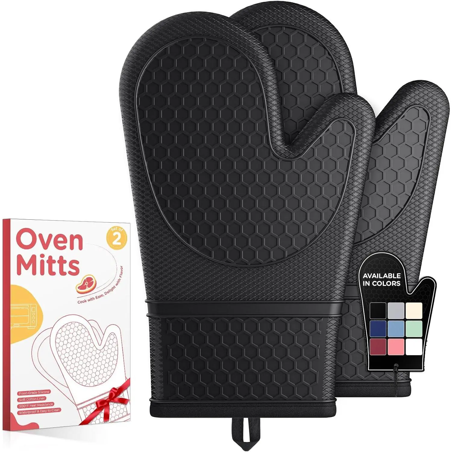 Oven Mitts, Set of 2, Heat Resistant, Oven Gloves with Soft Lining, Non-Slip Kitchen Essentials, Kitchen Gadgets, Apartment Essentials,   for Cooking, Baking, Black
