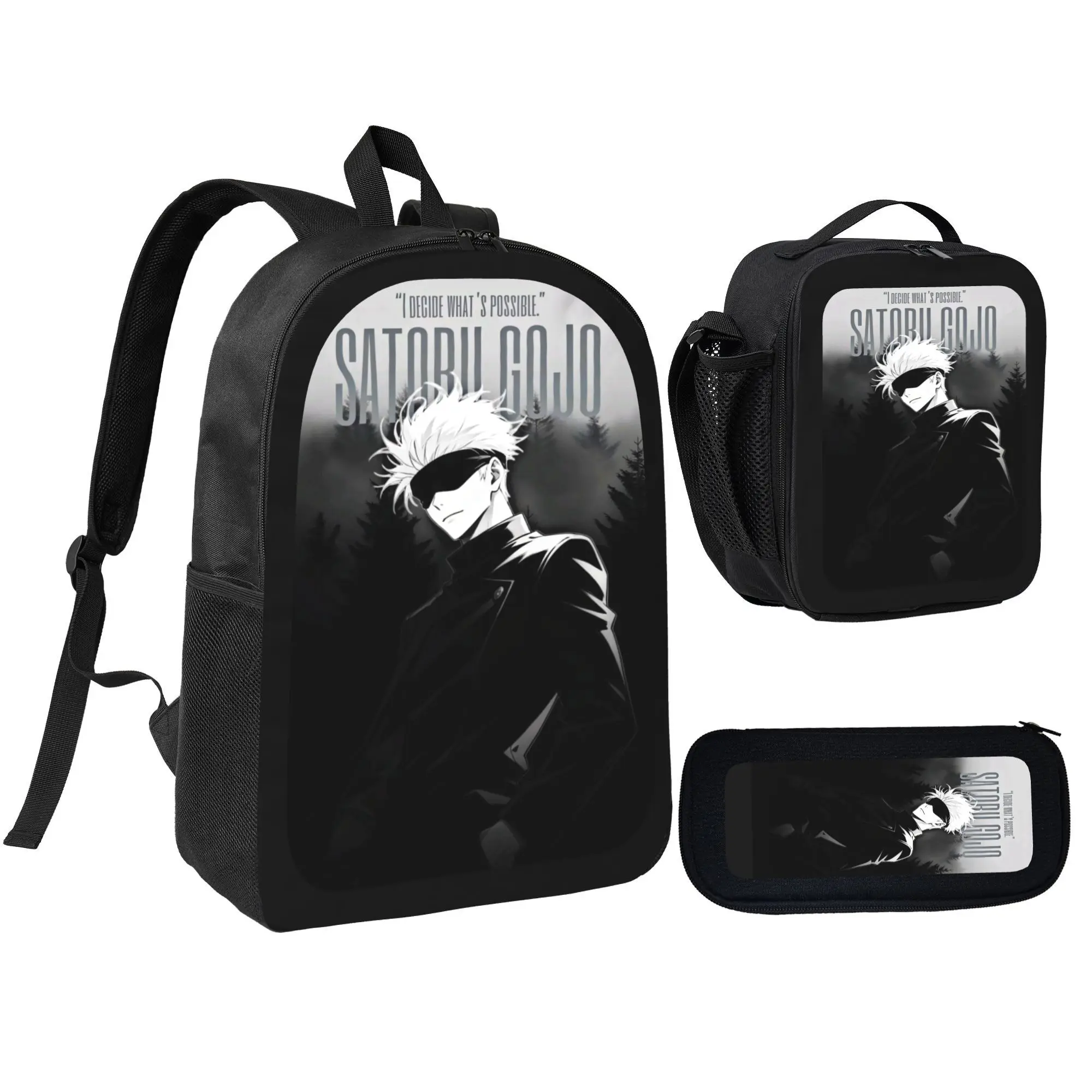 3pcs Unisex Large Capacity Jujutsu Kaisen Gojo Satoru Backpack, Cool Anime school bag for girls boys, Adjustable Shoulder Straps, Casual, Daily  Backpack, Lunch Bag, and Pencil Case, Perfect Gift