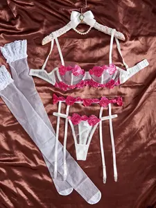 Women's Sexy Elegant Floral Lace Underwear Set, Fitted Lingerie, Plunging Thong Design, Medium Support Bra, Perfect for Special Occasions & Intimate Moments, Outfits, Clothing