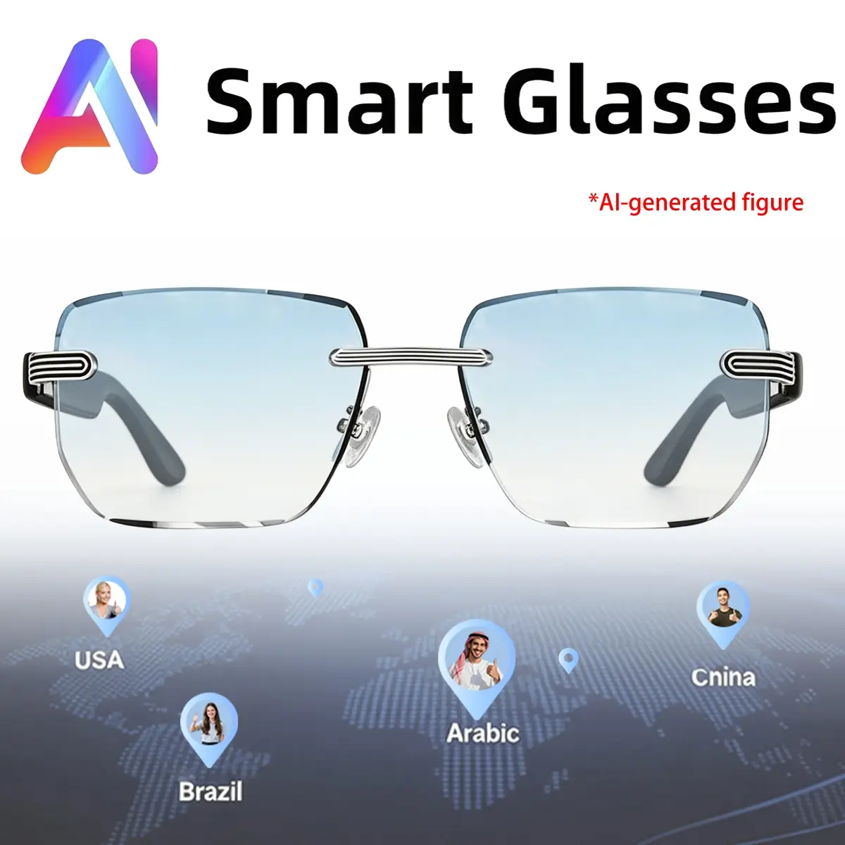 Bluetooth Smart AI Glasses,Supporting Translation of Multiple Language apps,Music Glasses,Ear Automatic Detection Switch,Sun Protection sunglasses,suitable for travel,navigation,meetings,business,Birthday Gifts