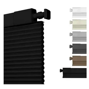 No Drill No Tools Blackout Cellular Shades Cordless Easy Install Honeycomb Blinds Thermal Insulated Noise Reduction Blinds for Indoor Windows Blackout Black/Blackout Light Gray