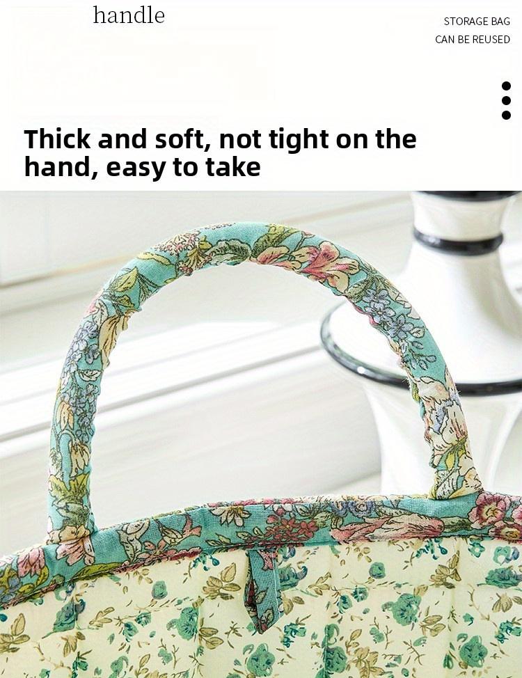 Charming Floral Fabric Storage Bins with Handles- Desktop Storage Basket, Travel Folding Organizer, Portable, Multi-Compartment Organizer for Clothes, Underwear& Accessories- Ideal for Bedroom or Bathroom Decor, Laundry Baskets