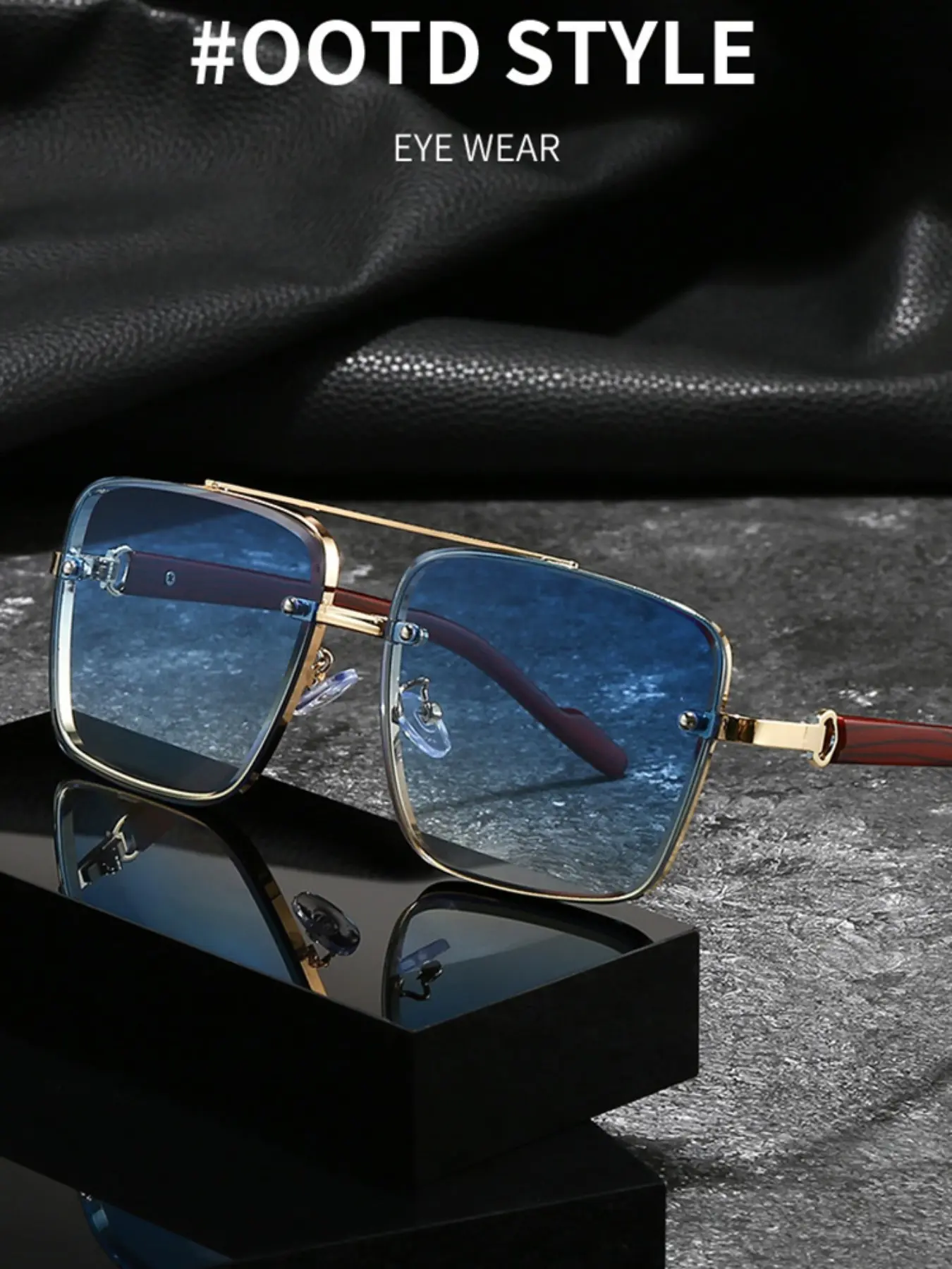 Men and woman New Full Frame Square Glasses, Retro Dual Bridge Design, Imitation Wood Texture Temples, Metal Frame, Classic Fashion Decorative Eyewear, Trendy Vintage Eyeglasses, Square Frames Eyeglasses, Fashionable Frames Glasses, Stylish Trendy Eyewear