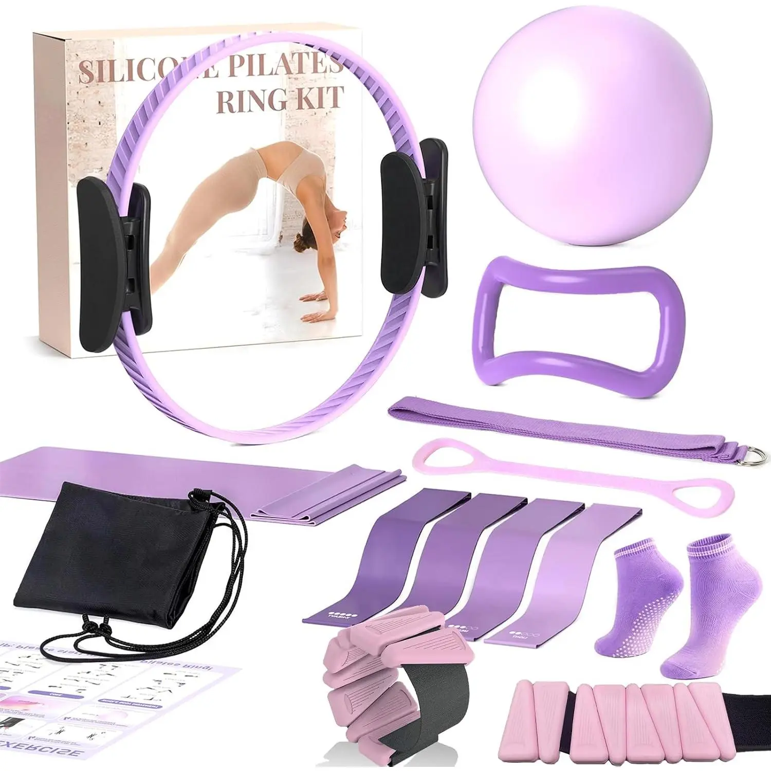 14.5" Pilates Ring Kit for  Workout, Pilates Equipment for Women with Ball, Resistance Bands, Pilate Yoga Set for Beginners  Gym Studio Travel Exercise