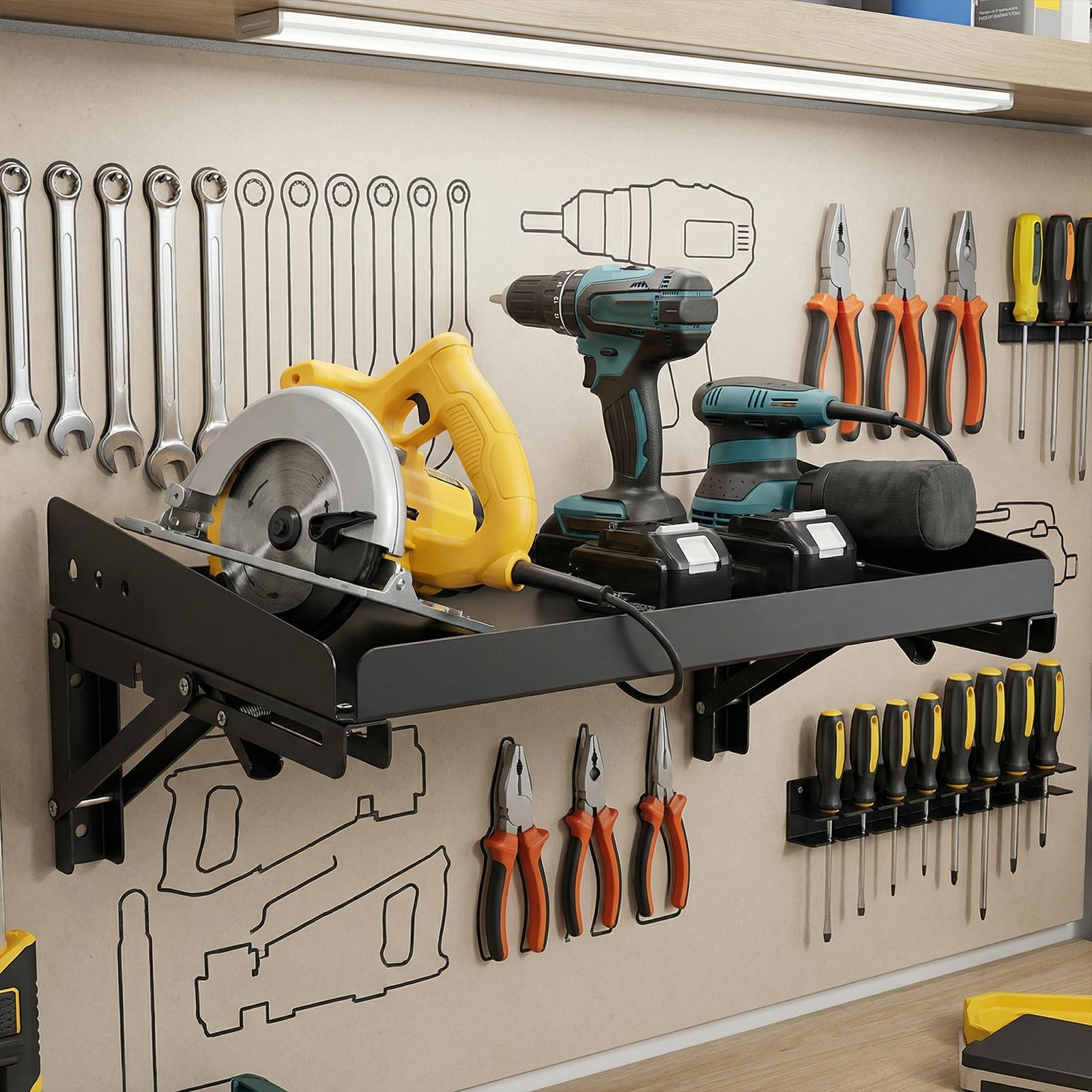 2 Pack Wall Mounted Folding Storage Rack Shelves Heavy Duty Adjustable Rail Shelf with Lip for Garage Kitchen Laundry Room Workshop