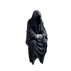Seated Ghost With Tea Cup- 3D Printed Gothic Decoration, Skeleton Holding Cup, Halloween Horror Decor, Black Resin Figurine, Shelf, Gift