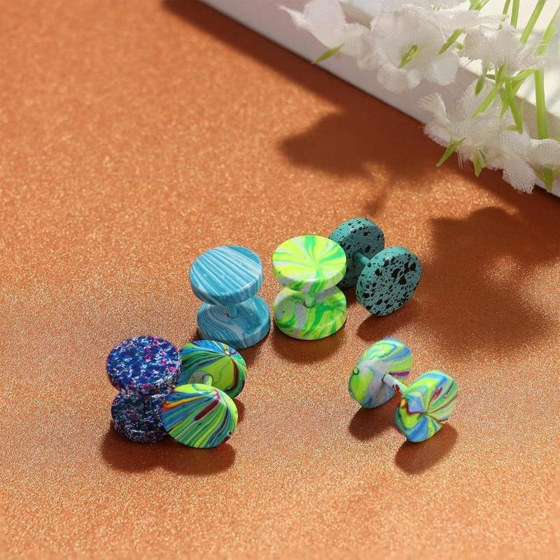 MILACOLATO 12 Pairs Stainless Steel Faux Gauge Earrings Stud Earrings for Men Women Cheater Fake Ear Plugs Gauges Tunnel Daily