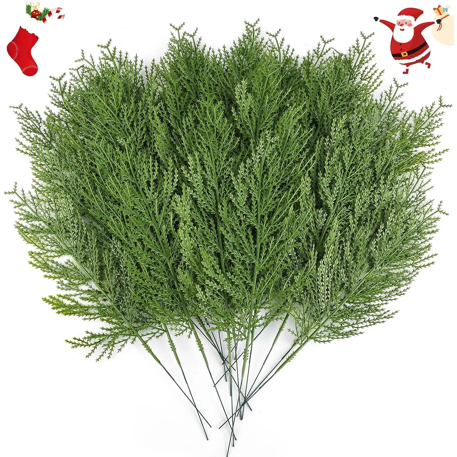 40 count Artificial Cedar Picks Faux Cedar Branches  Cypress Stems Plastic Pine Greenery Christmas Picks and Sprays DIY Accessories for Crafts Wreath Holiday  Decor (40, Green)