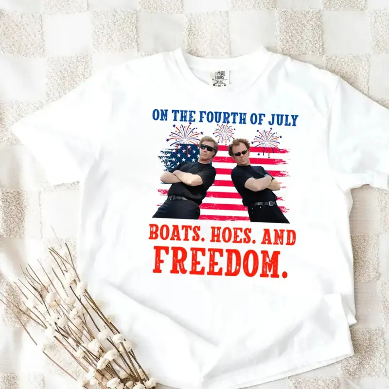 [100% Cotton] Lightweight On the Fourth Of July Boats Hoes And Freedom Parody Step Brothers Shirt, Step Brothers T Shirt, Funny 4th Of July Shirt Casual Black Graphic Breathable summerwins