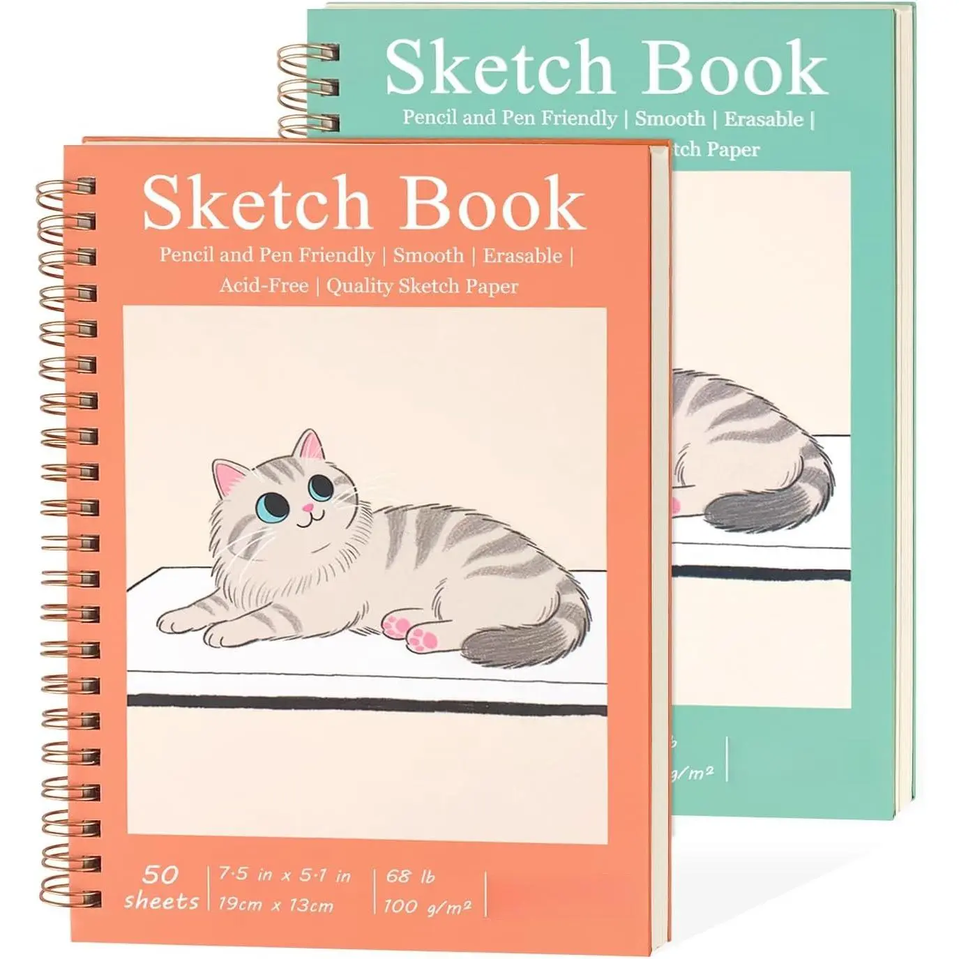 2 Pack Mini Sketch Books, 7.5 x 5.1 Inch, Spiral Bound with Hard Cover, 50 Sheets per Pad,100gsm, Ideal for Sketching and  Media Creations