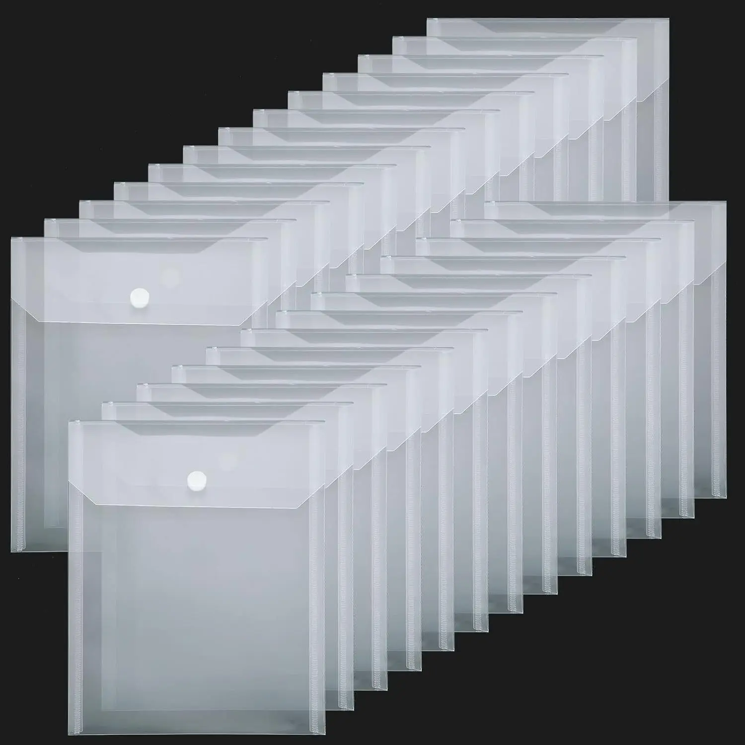24pcs Clear Plastic Stamp and Die Storage Pockets, Reusable Envelopes with Flap Closure for Stickers, Receipts, Photos, and Craft Organization (9.8x7 Inch), Receipt Holder | Stackable Envelopes | Durable Storage