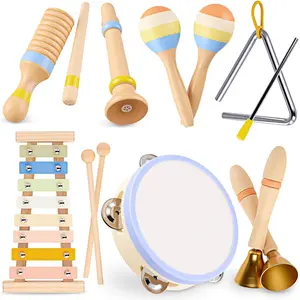 Montessori Wooden Baby Musical Instruments Set - BPA-Free Xylophone, Tambourine, Triangle, Maracas, Clarinet for 0-3 Years Toddlers, Preschool Auditory Recognition Educational Toys, Birthdays Gift for Boys Girls