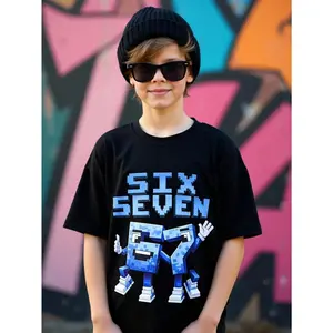 Children’s wear Retro Pixel Art Six Seven Graphic T-Shirt for Boys Kids Funny Video Game Style Birthday Gift Black Cotton Tee