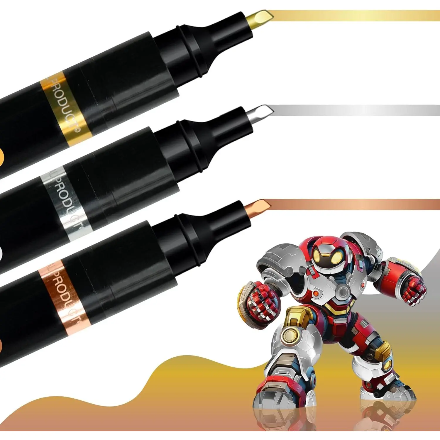 2PK  Tip Liquid Chrome Markers, Permanent Mirror Chrome Pens | 1mm & 2-5mm Reversible Tips Permanent Metallic High Gloss Marker for Metal, Plastic, Fabric, Model, -Up & Repair Kit