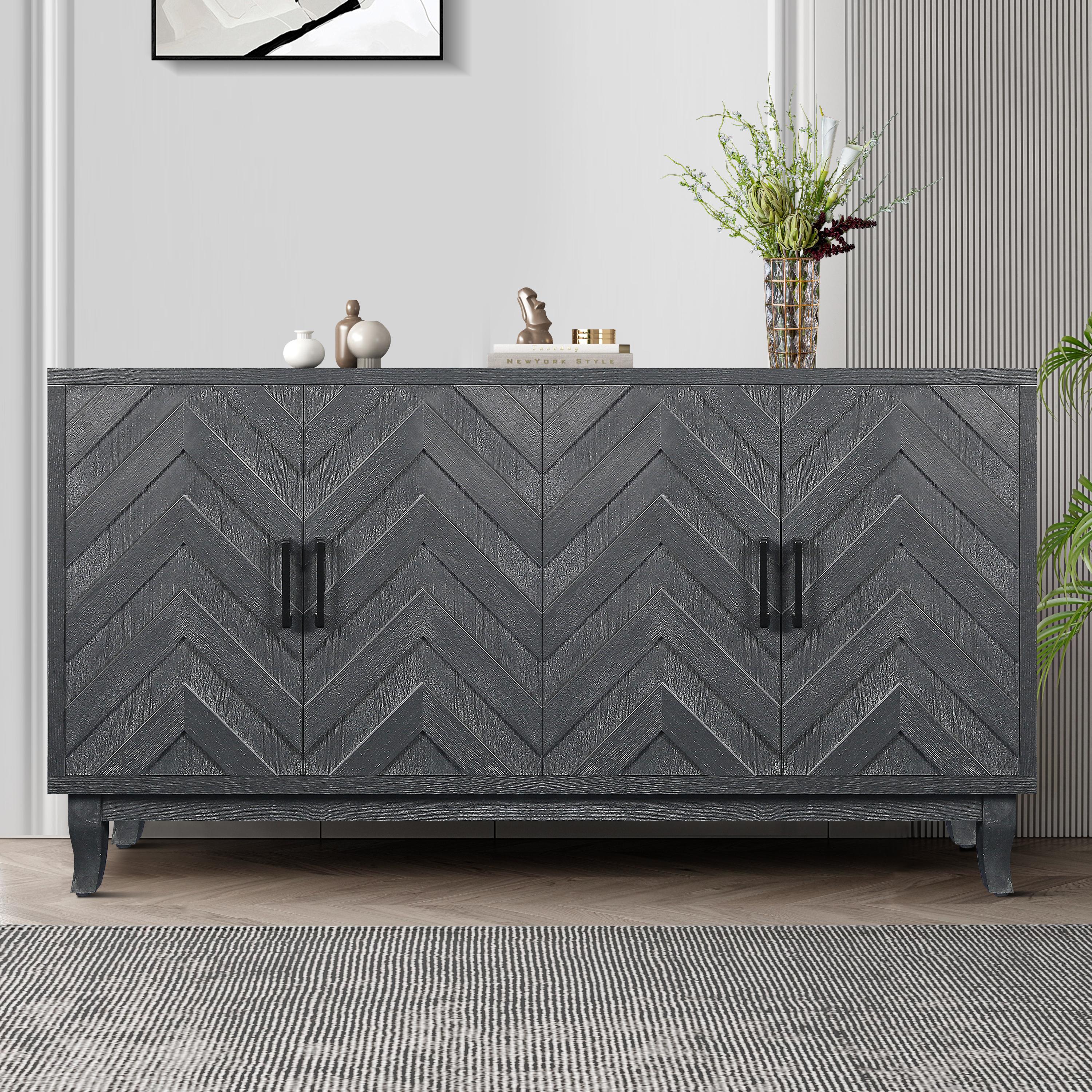 Stronger Vintage Style Buffet Cabinet, Lacquered Accent Storage 4 Door Wooden Cabinets,Thickened Sideboard Storage Cabinet for Entryway, Living Room,Taupe Grey   WL