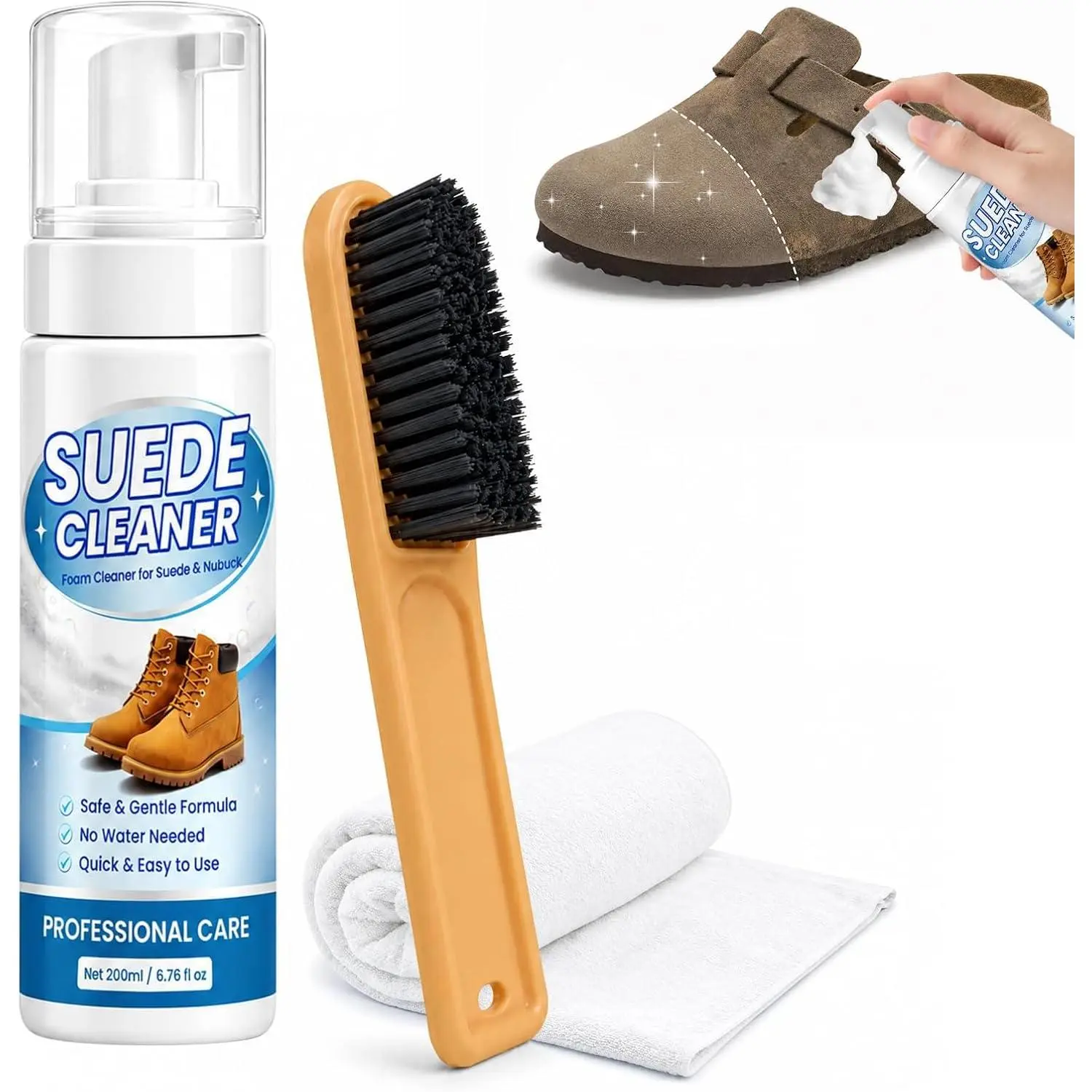 Suede Shoe Cleaner 6.76 fl oz, Suede & Nubuck Cleaning Kit for Shoes, Boots, Sneakers & Bags, Suede Cleaner Kit