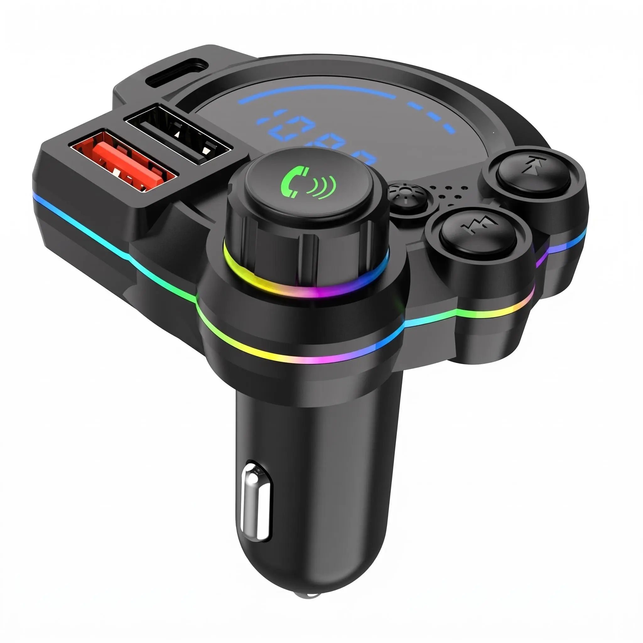 PD 20W Type-C Car Charger & Bluetooth 5.3 FM Transmitter,Wireless MP3 Player with Dual USB Ports, Bass Sound Enhancer, RGB Glowing Radio Adapter, Hands-Free Calls,Car Accessories & Road Trip Essentials,Compatible with 12V-24V#SummerWins